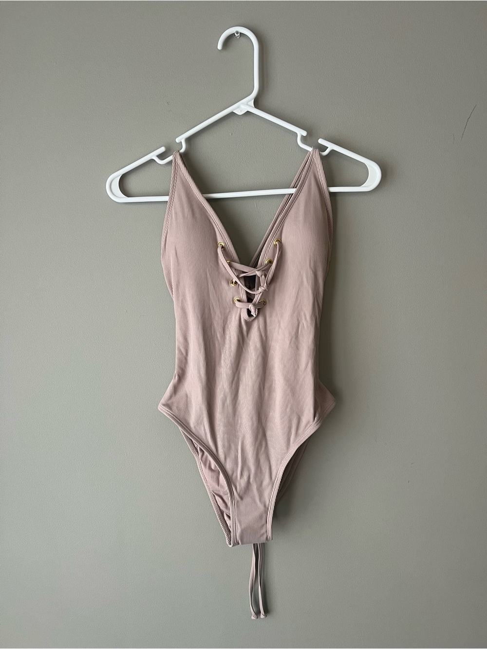 Lace-Up One Piece Swimsuit - Dusty Rose